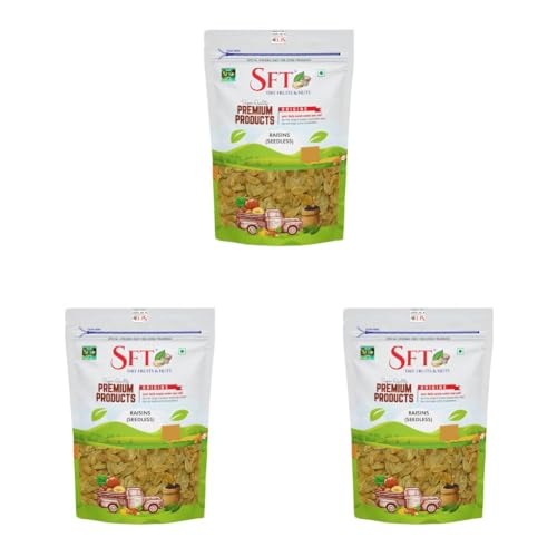 Image of SFT Pure Raisins Seedless /Kishmish, 500g, Source Of Potassium, Premium Dry Fruits, Green Raisins (Pack of 3)