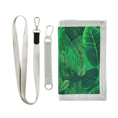 Leaves Tropical Deepgreen Kids Wallet for Boys Girls Outdoor Sport Trifold Wallets for Teen Children Youth Wallet with Zippered Coin Pockets Card Holders Novelty Wallets with Magic Sticker
