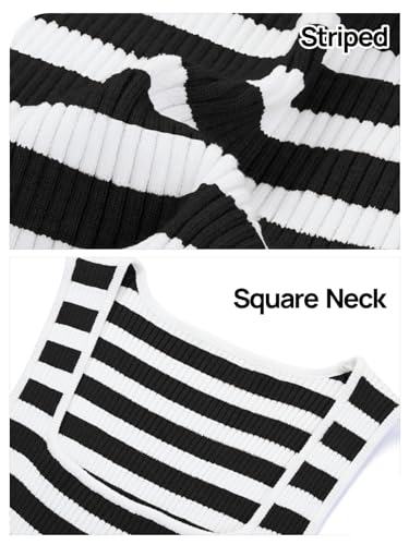 Image of MEROKEETY Women's Summer Square Neck Tank Tops | Sleeveless, Ribbed Knit, Striped Pattern, Slim Fit, Stretchy Soft Sweater Vest Casual Work Outfits