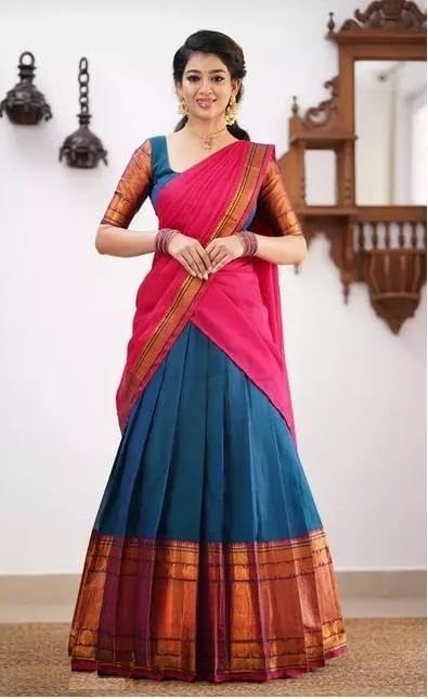 Image of ZITON ARICO MART Women's Indian Traditional Kanjivaram Silk Pure Weaving Lehenga Choli Along With Dupatta And Blouse Piece, Half Saree (Unstitched)