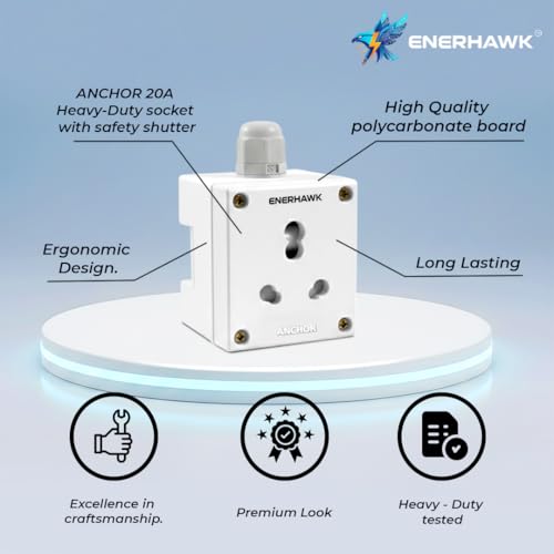 Image of Extension Board Heavy Duty 16A | extension cord power strip high load capacity 3000 Watt | 16 amp socket for AC refrigerator fridge, geyser, oven, ev charger charging, induction | 2 meter copper cable