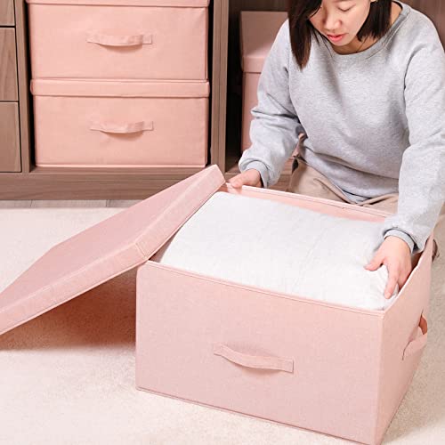 Bicoy 2 Pack Lidded Storage Bins Large Foldable Storage Boxes With Lids And Handles Cube Fabric Storage Basket Home Organizers 19.69" X 15.75" X 11.81" (Pink) #TOP4