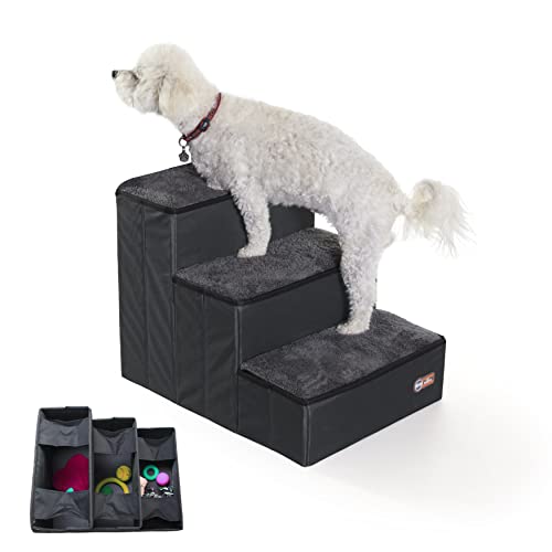K&H Pet Products Faltbare Haustiertreppe mit Stauraum für Hunde und Katzen, Anthrazit/Grau, 3 Treppen Cover
