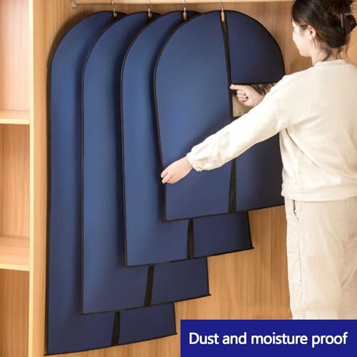 5 Pcs Garment Bags for Hanging Clothes, Suit Bags Clothes Dust Covers, Closet Cover with Clear Window for Coats, Jackets, Shirts(Natural,60x140cm)4
