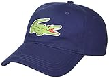 Lacoste Men's Big Croc Twill Adjustable Leather Strap Hat, Navy Blue, ONE