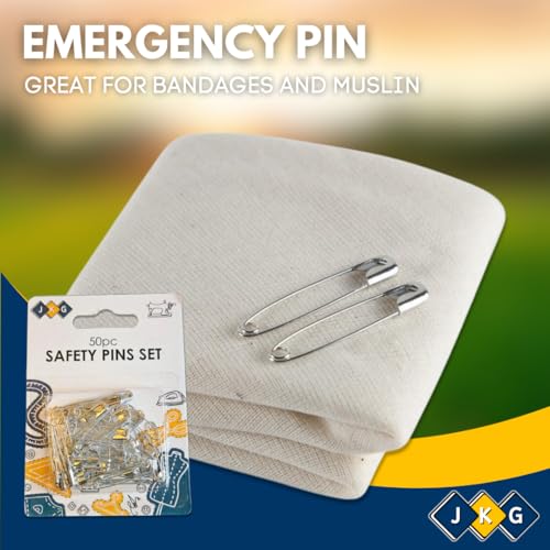 JKG® 50 x SAFETY PINS Assorted Sizes - Small Medium Large Safety Pins For Clothes - Perfect for Arts Crafts Sewing Hemming Textile Fabric Baby Clothing - Strong Nickel Plated Craft Pins