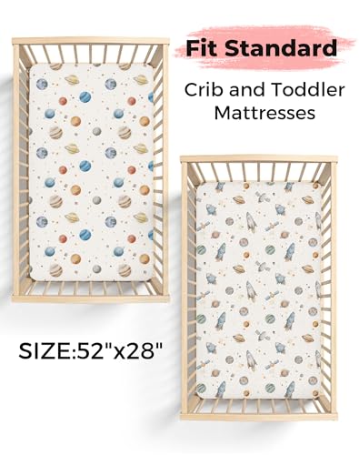 Image of Crib Sheets for Boys and Girls, 2 Pack Fitted Baby Sheets for Standard Toddler Mattress 28 inch x 52 inch, Soft Breathable Jersey Knit Baby Bedding (Elephant Dream)