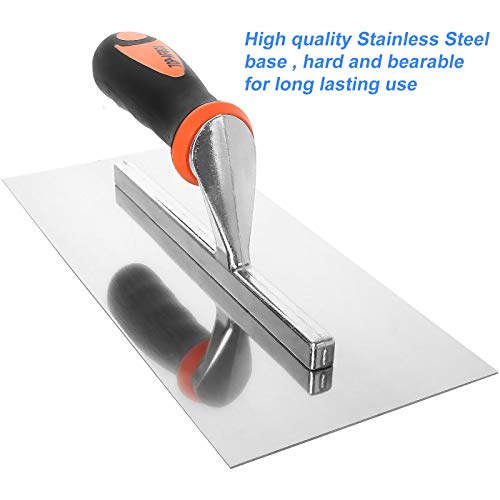 2 PCS Finishing Trowel Masonry 11”x 4-3/4”Trowel Concrete Tool Stainless Steel Plastering Trowel with Soft Grip Handle, Trowel Garden Tool for Tile, Brick, Concrete, Plaster