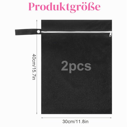 DOPENSPI 2 Stück Wasserdichter Wet Bag, 40x30 cm Wiederverwendbarer Wasserdichte Dreckwäsche Beutel Reise Nasssack mit Reißverschluss für Badeanzüge Strandtücher Windeln(2 Schwarz)