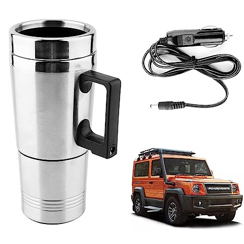 Image of Oshotto 12V Stainless Steel Car Heating Kettle /Mug, Travel Friendly electric Tea /Coffee maker Compatible with Force Gurkha (300ml) - Silver