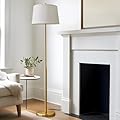 Oneach 61" Floor Lamp for Living Room, Gold Modern Standing Lamp with White Linen Shade, Brass Tall Pole Light with Rotary Switch for Bedroom, Office, Reading Room Without Bulb