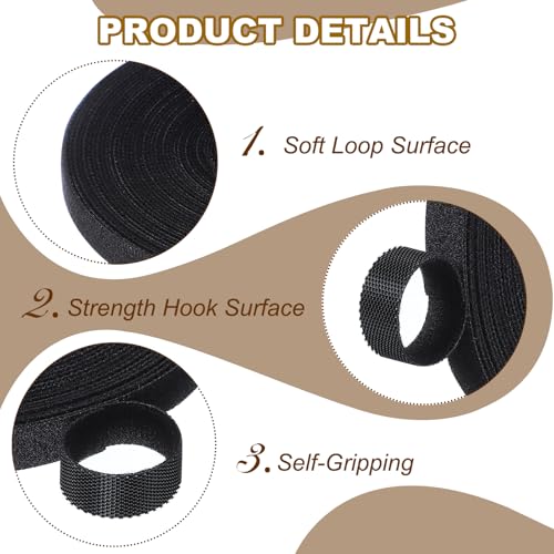 Image of PATIKIL 0.4IN x 33FT Hook and Loop Tape, 2 Pcs Double-Sided Nylon Strips Reusable Cable Ties Roll Multi-Purpose Cord Management Tape Wrap Fastener for Home Office, Black