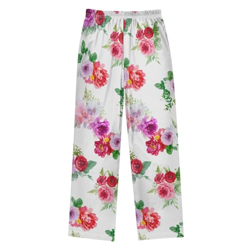J JOYSAY Peony Blossom Bouquet White Pajamas Pants Soft Long Pajama Bottoms Lounge Sleep Pants Size S-XL2