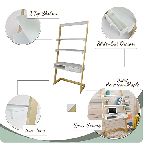 American Trails Freestanding Ladder Desk With Drawer, Natural Maple/White #TOP3