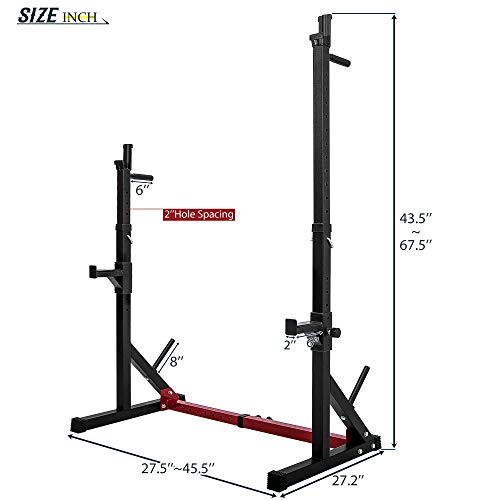 Merax Barbell Rack 550LBS Max Load Adjustable Squat Stand Dipping Station Gym Weight Bench Press Stand (Black/Red)