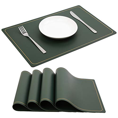 Dining Table Placemats Set of 4 Waterproof Non-Slip PU Placemats Classic Easy Clean Placemats Home Kitchen Xmas Table Decoration 18 x 12 GREEN