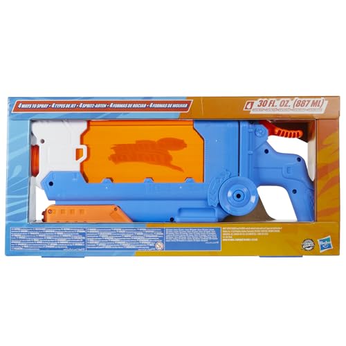 Nerf Super Soaker Flip Fill Wasserblaster mit 4 Modi (Einzelstrahl, Streustrahl und Fächerstrahl), schnelles Befüllen, Outdoorspielzeug mit 887 ml Tank, Wasserspiel für Jungen und Mädchen