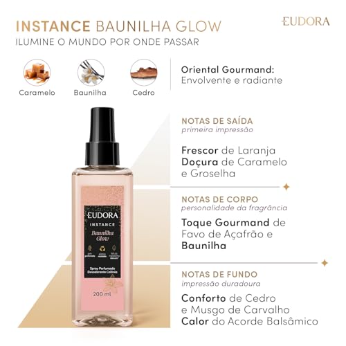 Eudora Instance Spray Perfumado Desodorante Colônia Baunilha Glow 200ml