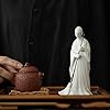 CHBDJY Creative Chinese Buddha Monk Statue, Meditation Sweeper Zen Monk Figure, White Ceramic Monk Crafts for Home Office Decor, Bonsai Decor Supplies #3