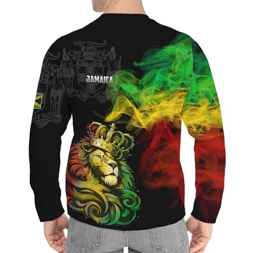 Men's Jamaica Flag Long Sleeve T-Shirt Jamaican Lion Print Tee Jersey Casual Round Neck Long Sleeve Top Unisex4