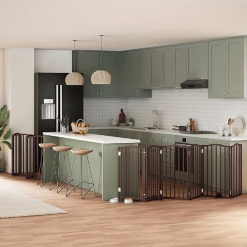 Vidaxl Cancello Cani Porta Pieghevole Marrone 12 Pannelli 600Cm Pioppo, Cancello Per Cani Con Porta, Cancello Per Cani Per Scale, Cancello Per Cuccioli - 2