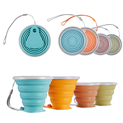 ME.FAN Silicone Collapsible Travel Cup - Silicone Folding Camping Cup with Lids (4Pack-9.22oz(Powderblue-Orange)+5.1oz