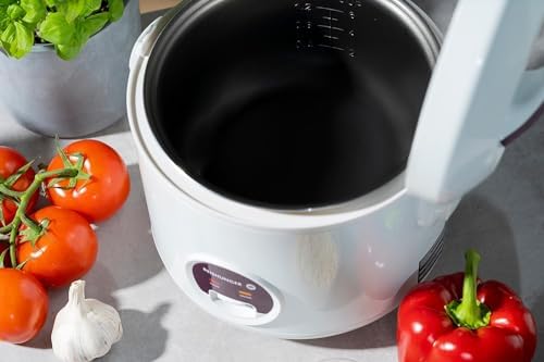 Bild 6 - REISHUNGER Reiskocher & Dampfgarer mit Antihaftbeschichtung - Für 1-6 Personen - Schnelle Zubereitung ohne Anbrennen - Mit Warmhaltefunktion inkl. Dämpfeinsatz, Löffel & Messbecher, Weiß