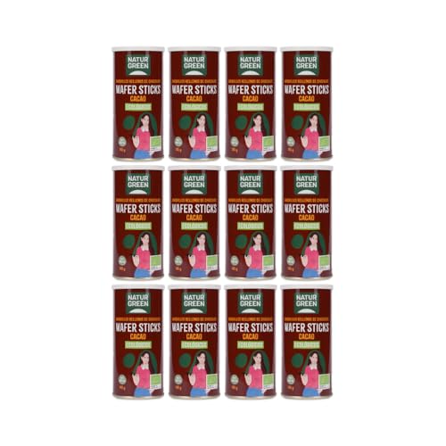 NaturGreen - Rollitos Crujientes Rellenos de Chocolate Ecológicos, Pack 12 x 140 g, Snack Vegano, Ideal para Postres y Repostería, Bolsa Pack