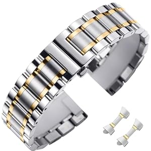 Stainless Steel Watch Bands Universal Metal Replacement Watch Straps for Men Women with Straight & Curved End 8 Sizes(14mm-24mm) 4 Colors(Gold,Sliver,Black,Gold-Silver Two Tone)