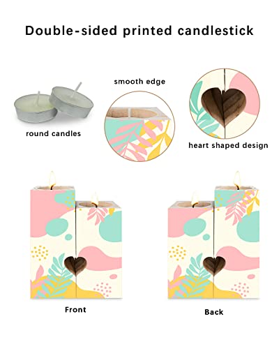 Colorful Abstract Art Tropical Candle Holder Gifts For Women, Double-Sided Printing Candle Decoration, Geometric Plant Middle Century Wooden Candle Holders With 2 Tea Light Candle For Birthday #TOP1