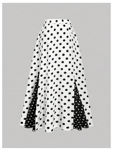 MakeMeChic Women's Y2K Fall Polka Dots Skirt Color Block Elastic Waisted A Line Long Skirts2