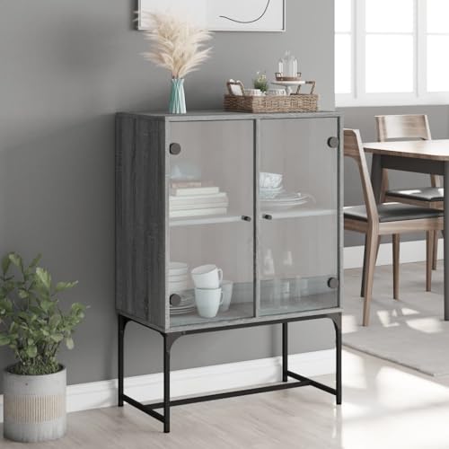 Aparador moderno de roble gris con patas metálicas, mueble buffet elegante con 2 puertas de salón 2