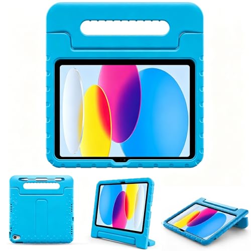 ProCase Kids Case for iPad A16 11th Generation 2025/iPad 10th Generation 2022 with Pencil Holder, iPad 11/10 Case Shockproof Lightweight Cover with Stand Convertible Handle for Children -Blue