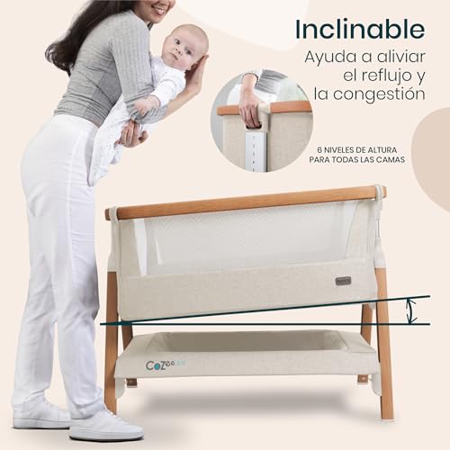 Miniatura 5 de Tutti Bambini Cozee Air Moisés Y Cuna Colecho Bebé - Cama Colecho Bebe Mecedora - Plegado Rápido - Bolsa De Transporte - Colchón Deluxe Transpirable Con 6 Alturas - 0-6 Meses Nogal Y Crudo