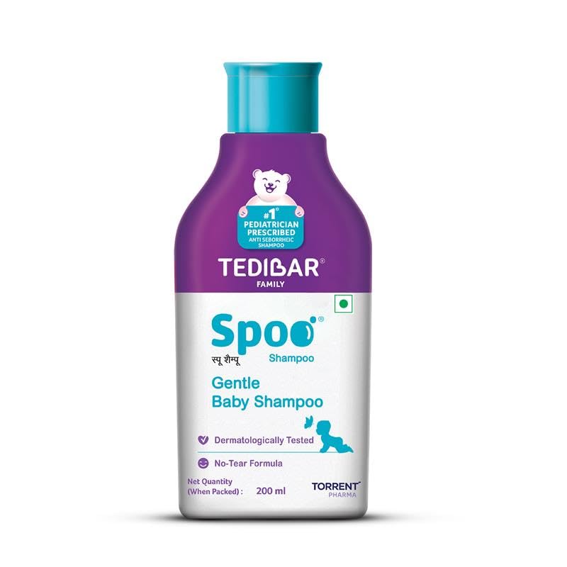 Image of Spoo No-Tear Formula baby shampoo 200ml from Tedibar Family | Gentle on Scalp | No. No. 1 Pediatrician Prescribed Anti Seborrheic Shampoo* - By Torrent Pharma (Pack of 6)