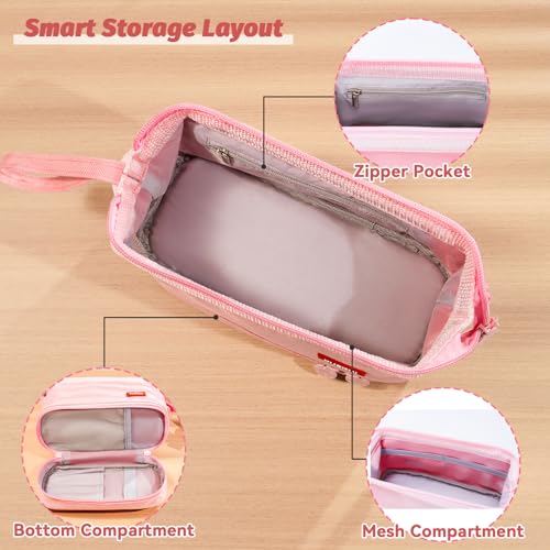Image of Pencil Case - 2-Layer Large Capacity Aesthetic Pencil Pouch with Strong Zipper, Handheld Stationery Organizer Pen Case with Compartments for College, office, Travel, for Women Men(Pink)