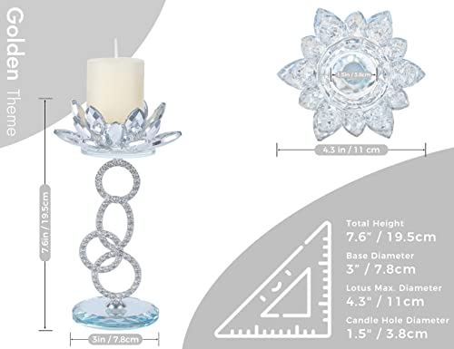 Dounx Tea Lights Candle Holder Set Of 2, Lotus Flower Holder, Crystal Mirror Base, Silver Metal Bracket, Fits Up To 1.5" Tealight Candles, Use As Wedding Table Centerpieces, Home Room Decor #TOP1