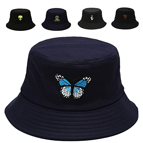 Image of Cotton Bucket Hat for Women Men Summer Travel Sun Beach Bucket Cap, Unisex Outdoor Fisherman Hat