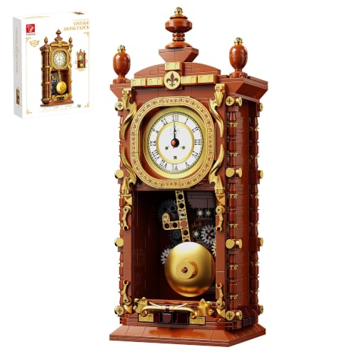 TYCOLE Vintage Pendulum Clock Building Block Set Stem Toy with Real Clock Function and Linkable Mechanical Pendulum Unique Home Decoration and Collectible for Adults&Kids 6+