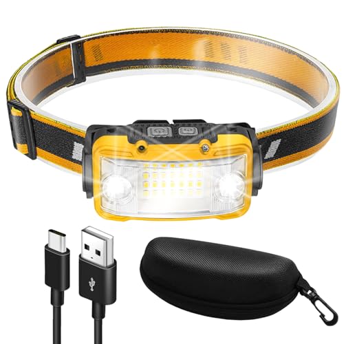 ヘッドライト LED 充電式 ネックライト 17時間点灯 ケース付き 超広角 小型 センサー搭載 防災 防水 キャンプ 登山 釣り 神奈川県発ブランド Cercano (セルカノ) (1, 黄色)（Amazon）