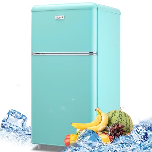 WANAI 3.5 Cu. Ft Mini Fridge with Freezer 2 Doors Mini Fridge Small Refrigerator with Adjustable Thermostat, Shelves Retro Mini fridge for Dorm, Office, Bedroom, Apartment (Yellow)