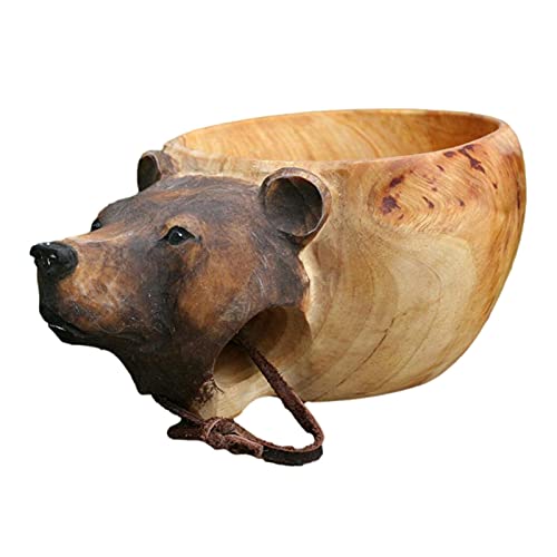 YJYQ Kuksa Madera con diseño Animales, Estilo nórdico, Hecha a Mano, Mochila Kuksa, Madera, portátil, para Viaje, café, Camping, Senderismo, respetuosa con el edio