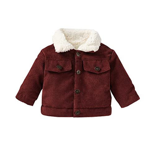 Image of Noubeau Baby Boys Girls Corduroy Jacket Kids Toddler Sherpa Lined Top Lapel Button Down Thicked Warm Coat Winter Outerwear