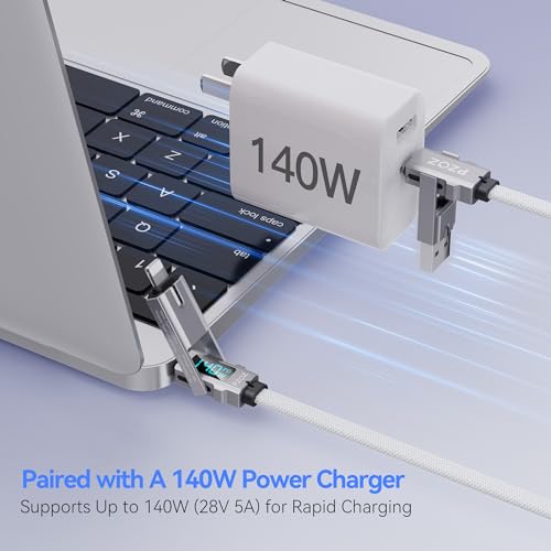 pzoz 4-in-1 USB C Fast Charging Cable with LED Display, Multi USBC Charger Combo Lightning/Type C/USB A Metal Ports for iPhone 17/16/15/14 Pro Max iPad MacBook AirPods Pro Samsung Google (140W, 5 ft) by pzoz - Image 4