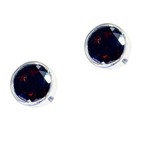 Boucles d'oreilles grenat argent 925 femme ronde push back bijoux pierre