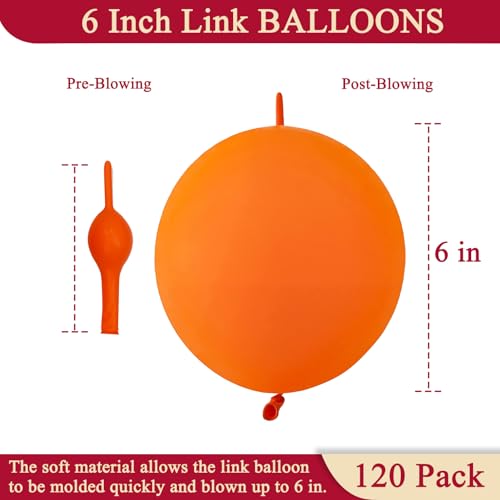 Image of 120 Pcs Link Balloons 6 Inch Linking Balloons for Birthday Wedding Party Festival Decorations (Orange)
