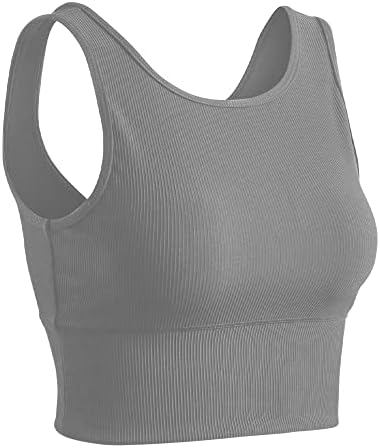 Climb Workout Crop Tank Tops for Women Solid Comfort Sleeveless Shirts for Casual Sports Fitness Yoga Reversible Ribbed Tops Grey XXL