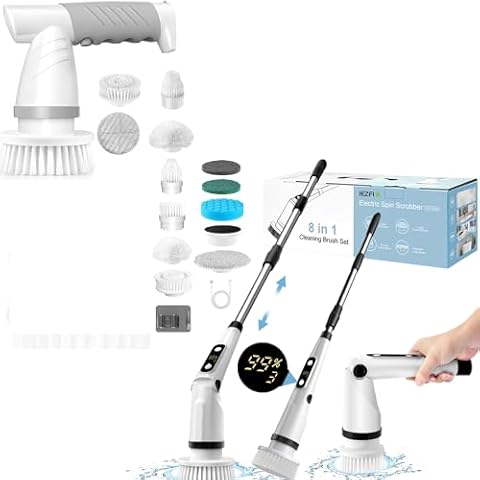 IEZFIX Portable Electric Scrubber for Cleaning Bathroom Shower Tub/Tile/Floor/Sink/Window丨Electric Spin Scrubber X03 Turbo Cordless with 8 Cleaning Brush Heads,3 Speeds Up to 450RPM Cover