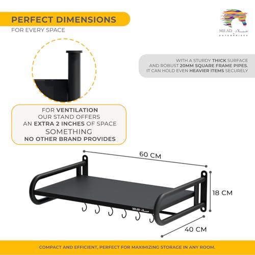 Image of Saifix Microwave Stand For Kitchen | Wall Mounted | Oven Stand | Dish Rack | Pot Racks | Utensil Organiser | Printer Shelf | Fax Rack (60 L x 40 W x 18 H CM's, OS-09, Black Color)