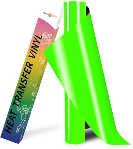 Image of HTVRONT HTV Vinyl Rolls Heat Transfer Vinyl - 12 inch x 8ft Neon Green HTV Vinyl for Shirts, Iron on Vinyl for All Cutter Machine - Easy to Cut & Weed for Heat Transfer Design